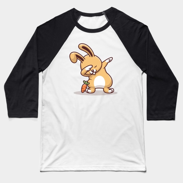 Cute Rabbit Dabbing Pose With Carrot Baseball T-Shirt by Catalyst Labs